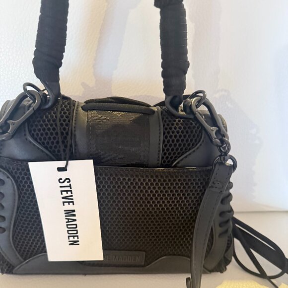 NWT STEVE MADDEN BDIEGO SATCHEL CROSSBODY BAG BLACK ATHLETIC INSPIRED - Picture 4 of 7